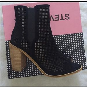 Black mesh open toe booties